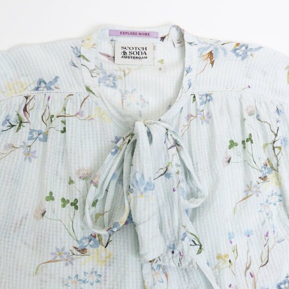 Scotch & Soda Floral Blouse Button Up Shirt Neck Scarf Short Sleeve - Picture 4 of 15